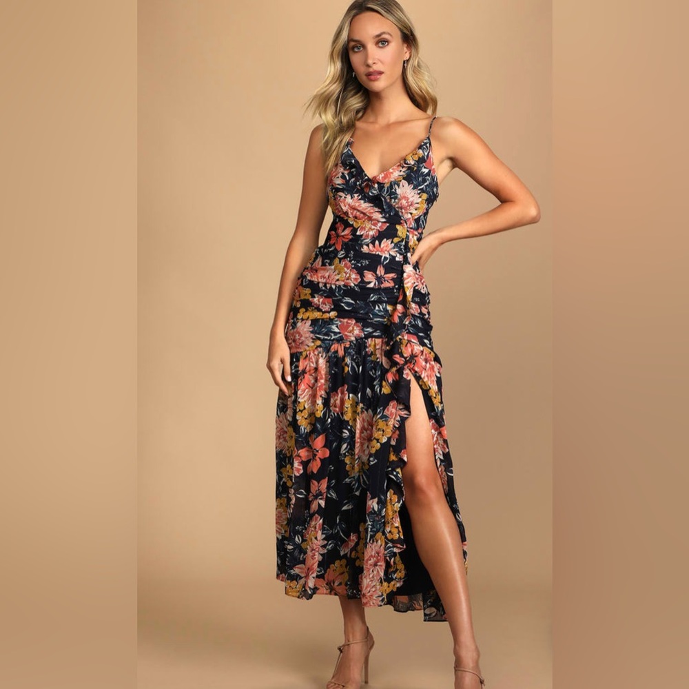 NEW with tags! Soirée Navy Blue Floral midi dress